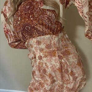 Free People Floral Print Dress - Cream and Brown